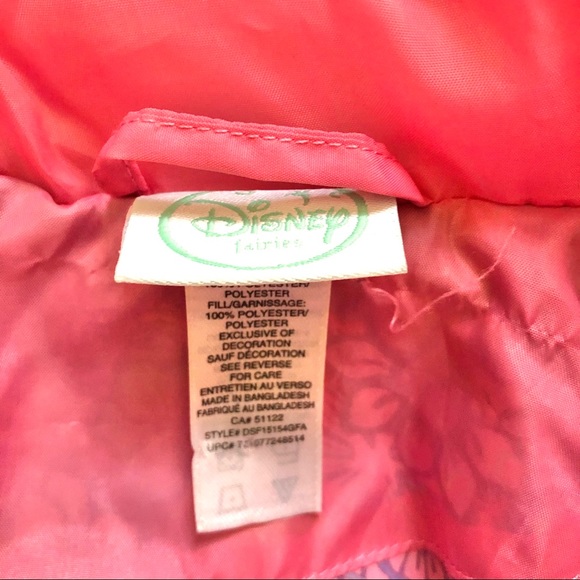 Disney Pink Tinker bell Hooded Puffer Jacket - Picture 8 of 8